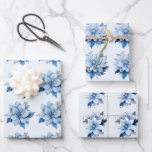 Schöne Blue Christmas Blume Geschenkpapier Set<br><div class="desc">Eine wunderschöne,  blaue Weihnachtsweihnachtsweih-Blume in drei Designs auf einem feinen,  blass blauen Hintergrund</div>