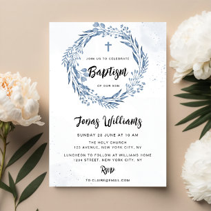 Schöne Blue Florals Taufe Einladung