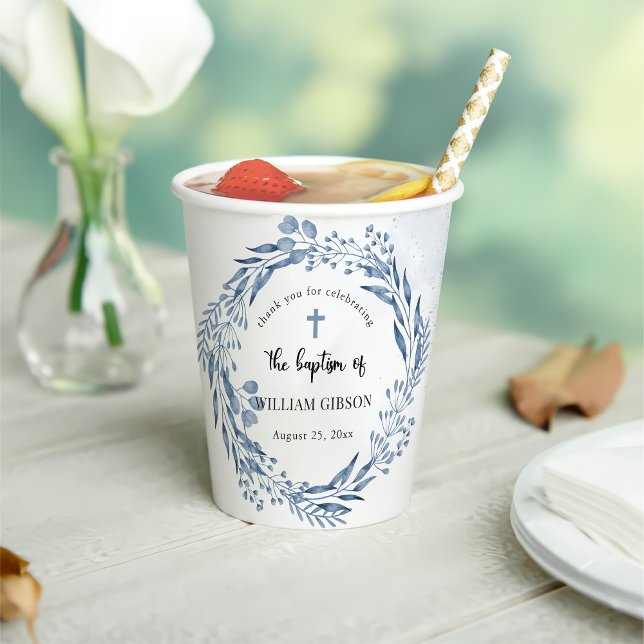 Schöne Blue Florals Taufe Pappbecher (Von Creator hochgeladen)