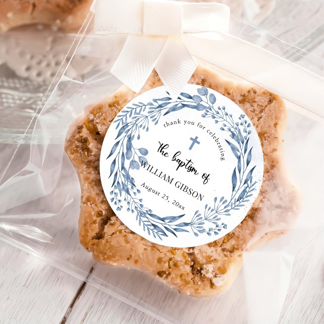 Schöne Blue Florals Taufe Runder Aufkleber (Von Creator hochgeladen)