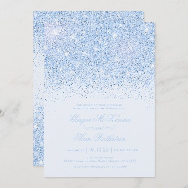 Schöne Blue Glitzer Hochzeitseinladungen Einladung (Vorne/Hinten)