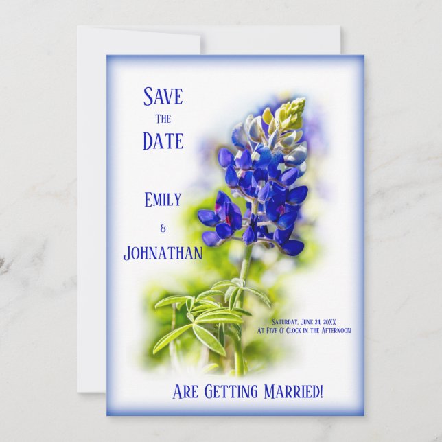 Schöne Bluebonnet-Blüte, modern, Save the Date Einladung (Vorderseite)