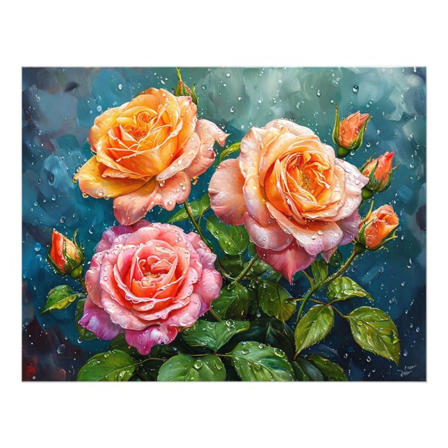 Schöne blühende Rose mit Wassertropfen Fotodruck (Vorne)
