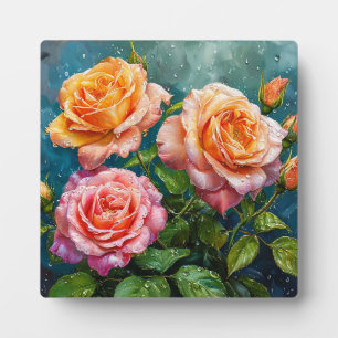 Schöne blühende Rosen mit Wassertropfen Fotoplatte