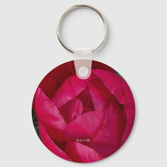 Schöne blühende Rote Peony Schlüsselanhänger (Rückseite)