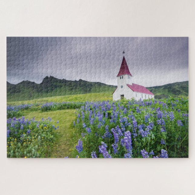 Schöne Blume Alte Kirche Vic Reisen Island Puzzle (Horizontal)