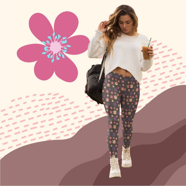 Schöne Blume auf dunkelbraunem Hintergrund Leggings (Von Creator hochgeladen)