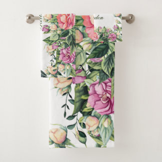 Schöne Blume aus Peony mit farbigem Hintergrund Op Badhandtuch Set