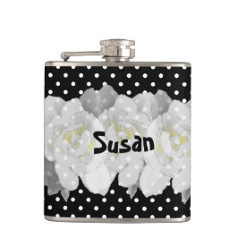 Schöne Blume aus Weiß und Schwarz Flachmann