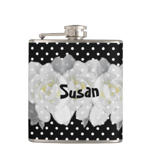 Schöne Blume aus Weiß und Schwarz Flachmann