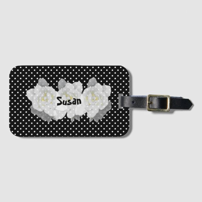 Schöne Blume aus Weiß und Schwarz Gepäckanhänger (Vorderseite (Horizontal))