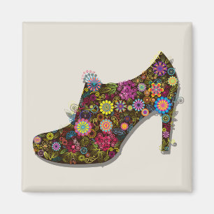 Schöne Blume & Bird Shoe Retro Magnet