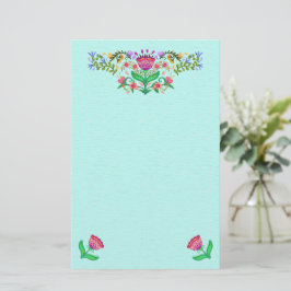 Schöne Blume Boho Style Pink auf Aqua Briefpapier