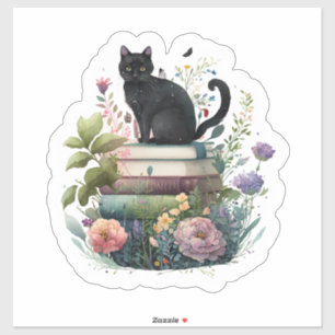 Schöne Blume Bücher und Katzen Aufkleber