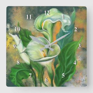 Schöne Blume Calla Lily - Migne Kunst Zeichnend Quadratische Wanduhr