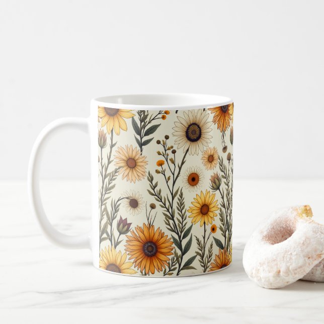 Schöne Blume, die dem Fall ähneln Kaffeetasse (Mit Donut)
