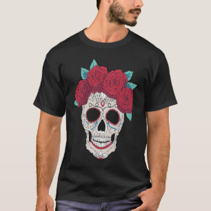Schöne Blume eines weiblichen Toten Schädels T-Shirt