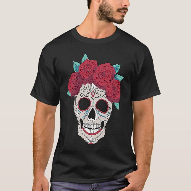 Schöne Blume eines weiblichen Toten Schädels T-Shirt (Vorderseite)