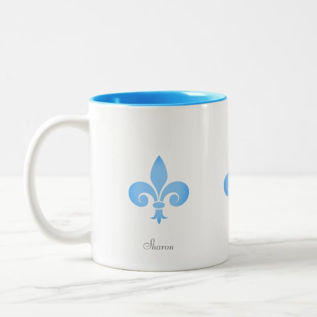 Schöne Blume Fleur-de-lis in Türkis Zweifarbige Tasse (Links)