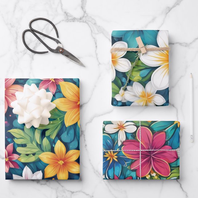 Schöne Blume, floral Gemustert Geschenkpapier Set (Vorderseite)
