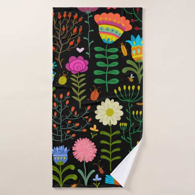 Schöne Blume handgezeichnetes Illustrationsmuster Badehandtuch (Badehandtuch)