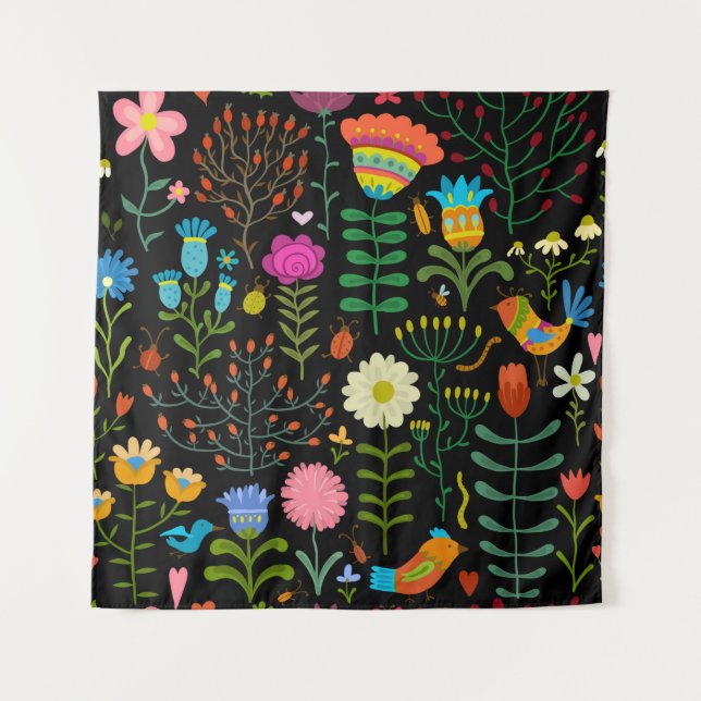 Schöne Blume handgezeichnetes Illustrationsmuster Wandteppich (Vorderseite)