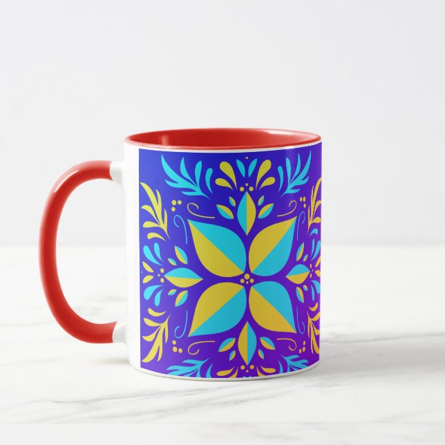 Schöne Blume in Gelb und Blau Tasse (Links)