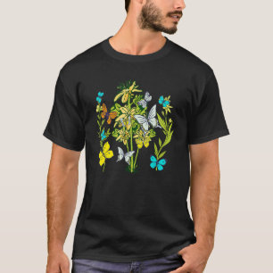 Schöne Blume mit Kräutern und Schmetterlingen T-Shirt