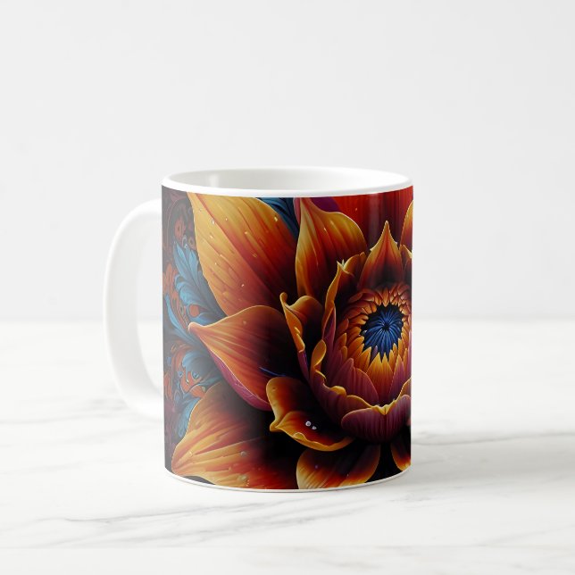 Schöne Blume mit orangen und blauen Blütenblättern Kaffeetasse (Vorderseite Links)