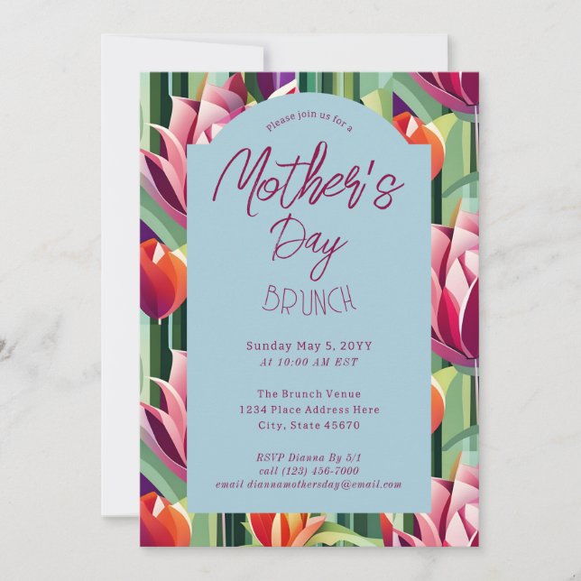Schöne Blume Muttertag Brunch Blau Einladung (Vorderseite)