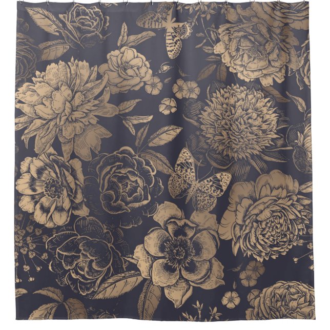 Schöne Blume, Pfannkuchen, Rose und Schmetterlinge Duschvorhang (Vorderseite)