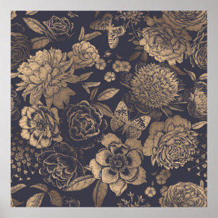 Schöne Blume, Pfannkuchen, Rose und Schmetterlinge Poster