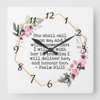 Schöne Blume Psalm 91 Square Wall Clock Quadratische Wanduhr