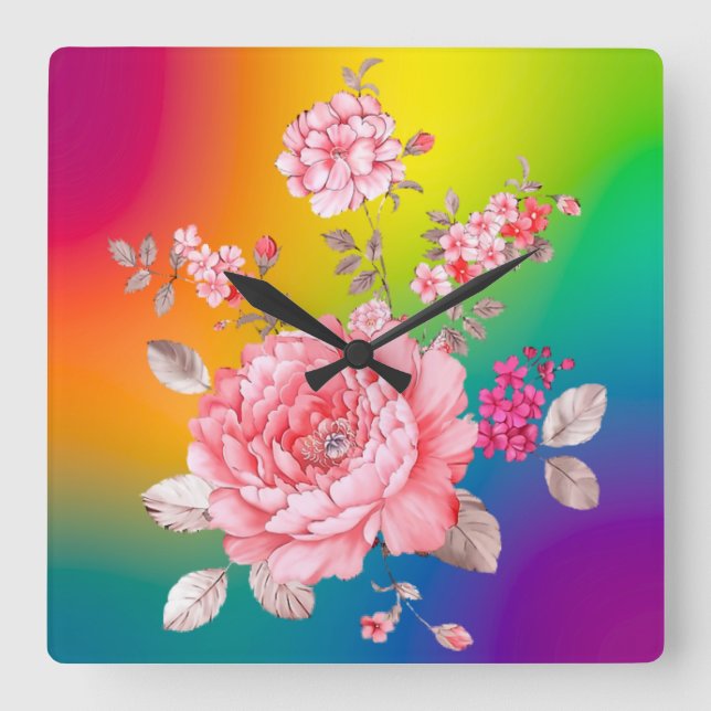 Schöne Blume Quadratische Wanduhr (Vorderseite)