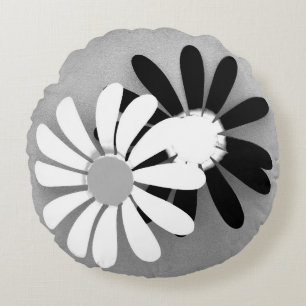 Schöne Blume Schwarz und Weiß Rundes Kissen