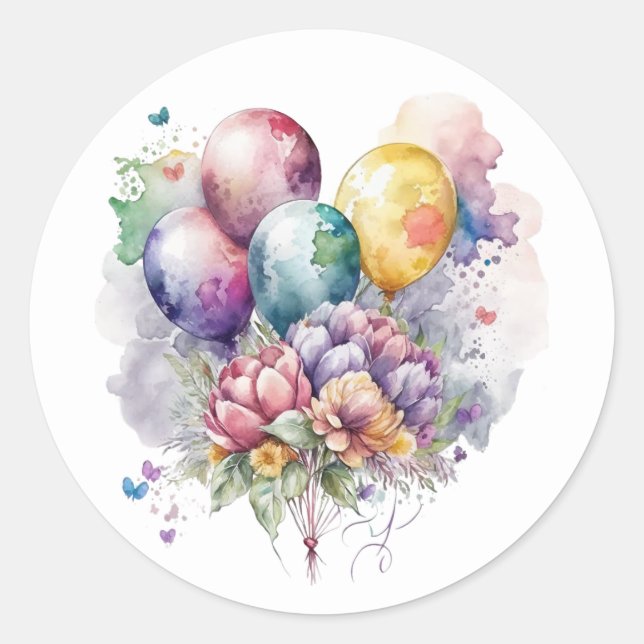Schöne Blume und Balloons Sticker (Vorderseite)