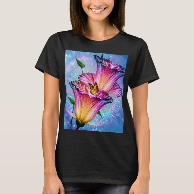 Schöne Blume und Butterfly T-Shirt (Vorderseite)