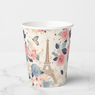 Schöne Blume und der Eiffelturm von Paris Pappbecher