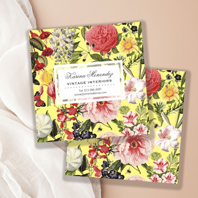 Schöne Blume und Insektengarten Quadratische Visitenkarte (Shown square format with square corners.)