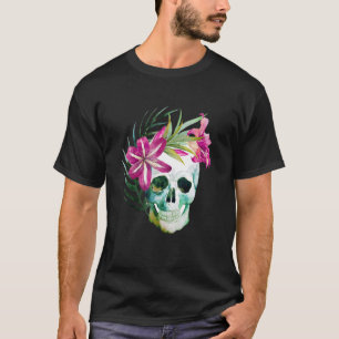 Schöne Blume und Schädel für Frauen und Hartgestei T-Shirt