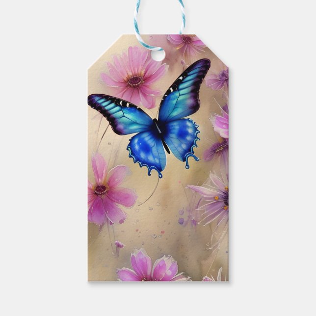 Schöne Blume und Schmetterling Geschenkanhänger (Vorderseite)