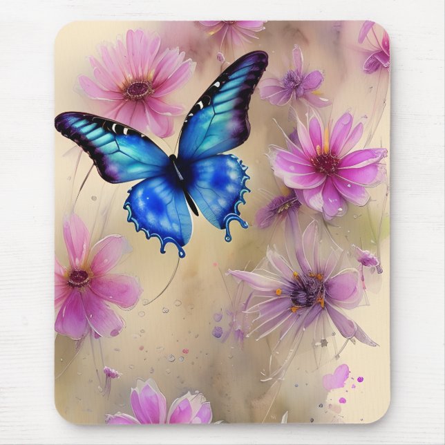 Schöne Blume und Schmetterling Mousepad (Vorne)