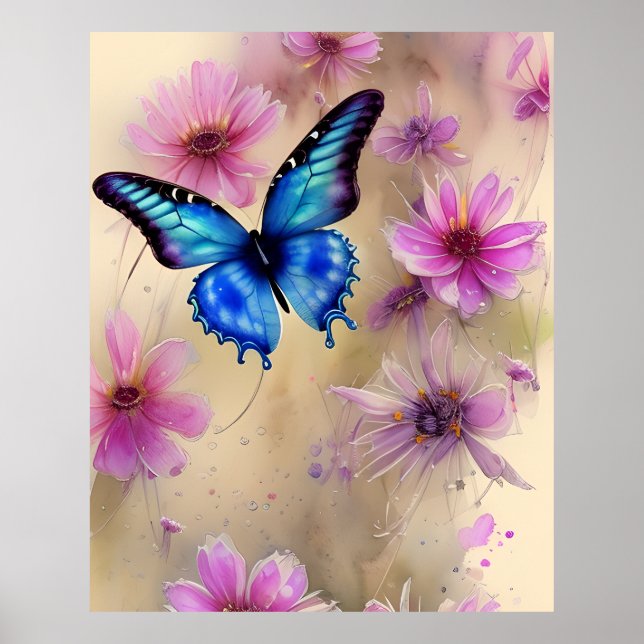 Schöne Blume und Schmetterling Poster (Vorne)