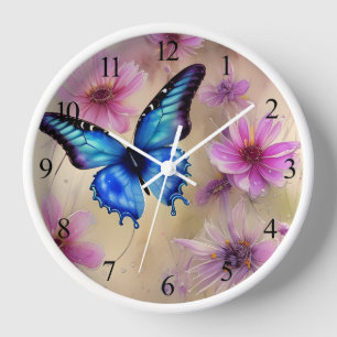 Schöne Blume und Schmetterling Uhr