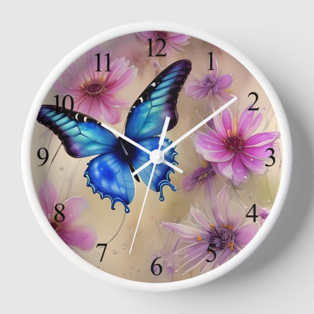 Schöne Blume und Schmetterling Uhr (Vorderseite)