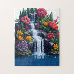 Schöne Blume und Wasserfall Puzzle