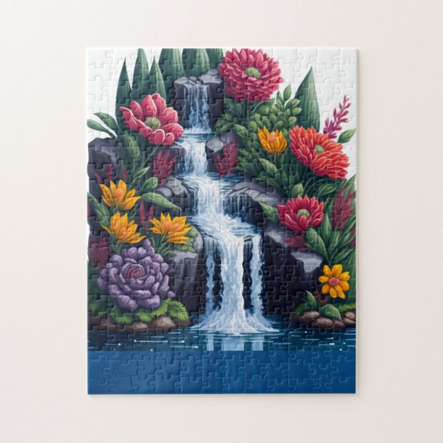 Schöne Blume und Wasserfall Puzzle (Vertikal)