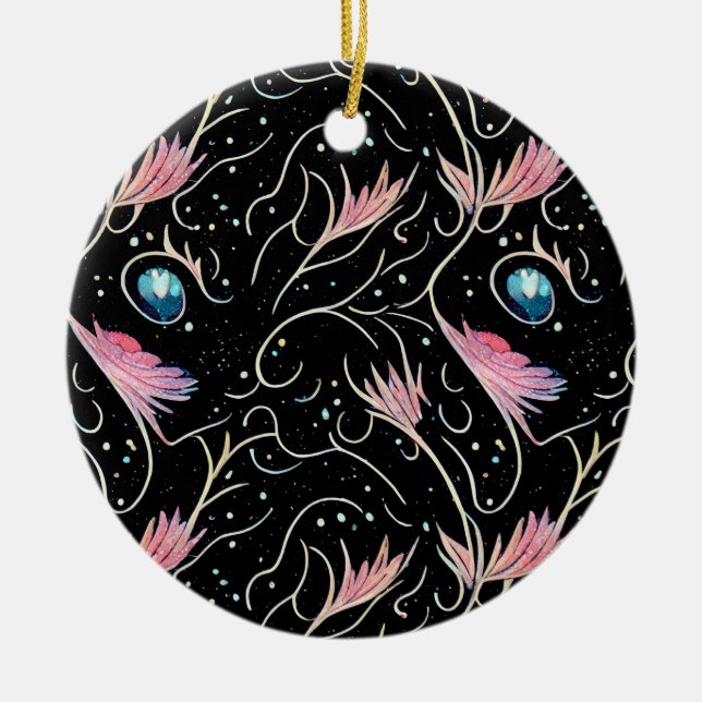 Schöne Blume und Wirbel Muster Keramik Ornament (Vorne)