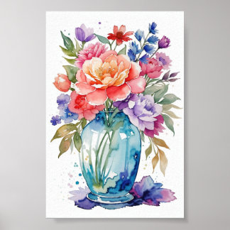 Schöne Blume Vase Clip Art auf weißem Hintergrund Poster