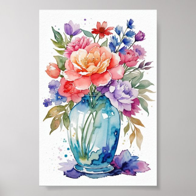 Schöne Blume Vase Clip Art auf weißem Hintergrund Poster (Vorne)